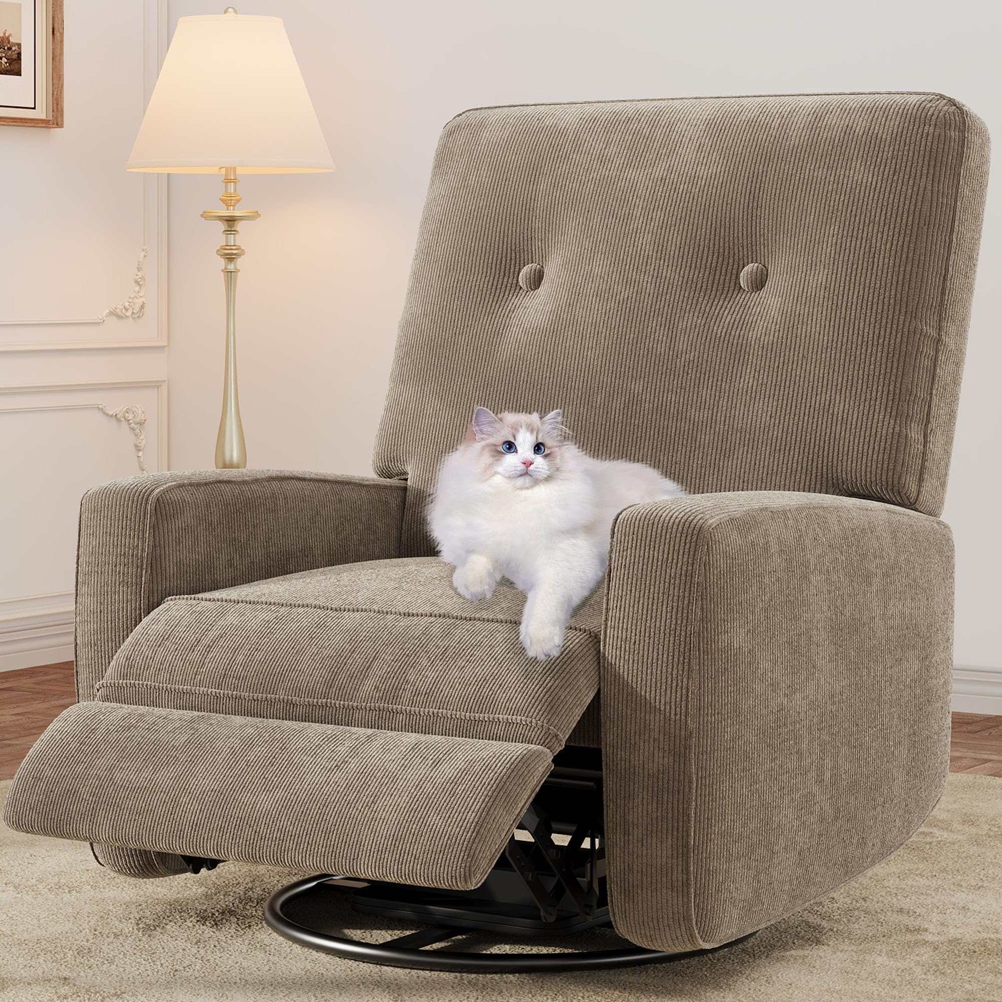 Photo 1 of **PARTIAL SET/BOX B ONLY**Recliner Chair, 360° Swivel Rocking Glider Chair for Adults with Adjustable Backrest & Footrest, Cozy Corduroy Upholstered Armchair for Living Rooms, Bedrooms, Apartments, Brown Grey