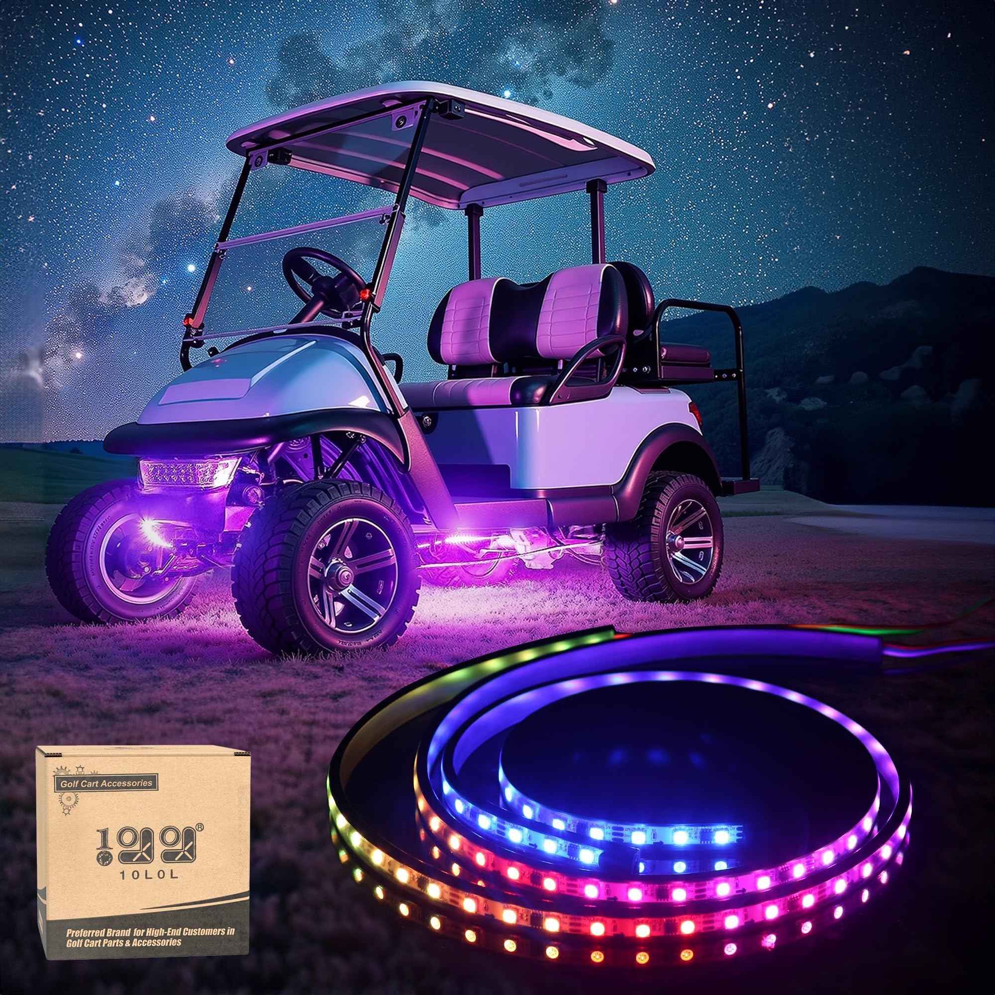 Photo 1 of 10L0L 2PCS Golf Cart Underbody Light Kit, Underglow LED Light Strip for Yamaha EZGO Club Car, 24 Modes Multicolor RGB Music Sync IP67 Waterproof