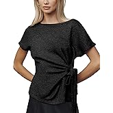 Yeokou Womens Wrap Sweater Casual Elegant Short Sleeve Round Neck Tie Waist Pullover Spring Summer Dressy Shirt Top