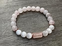 Rose Quartz and Selenite Crystal Bead Bracelet