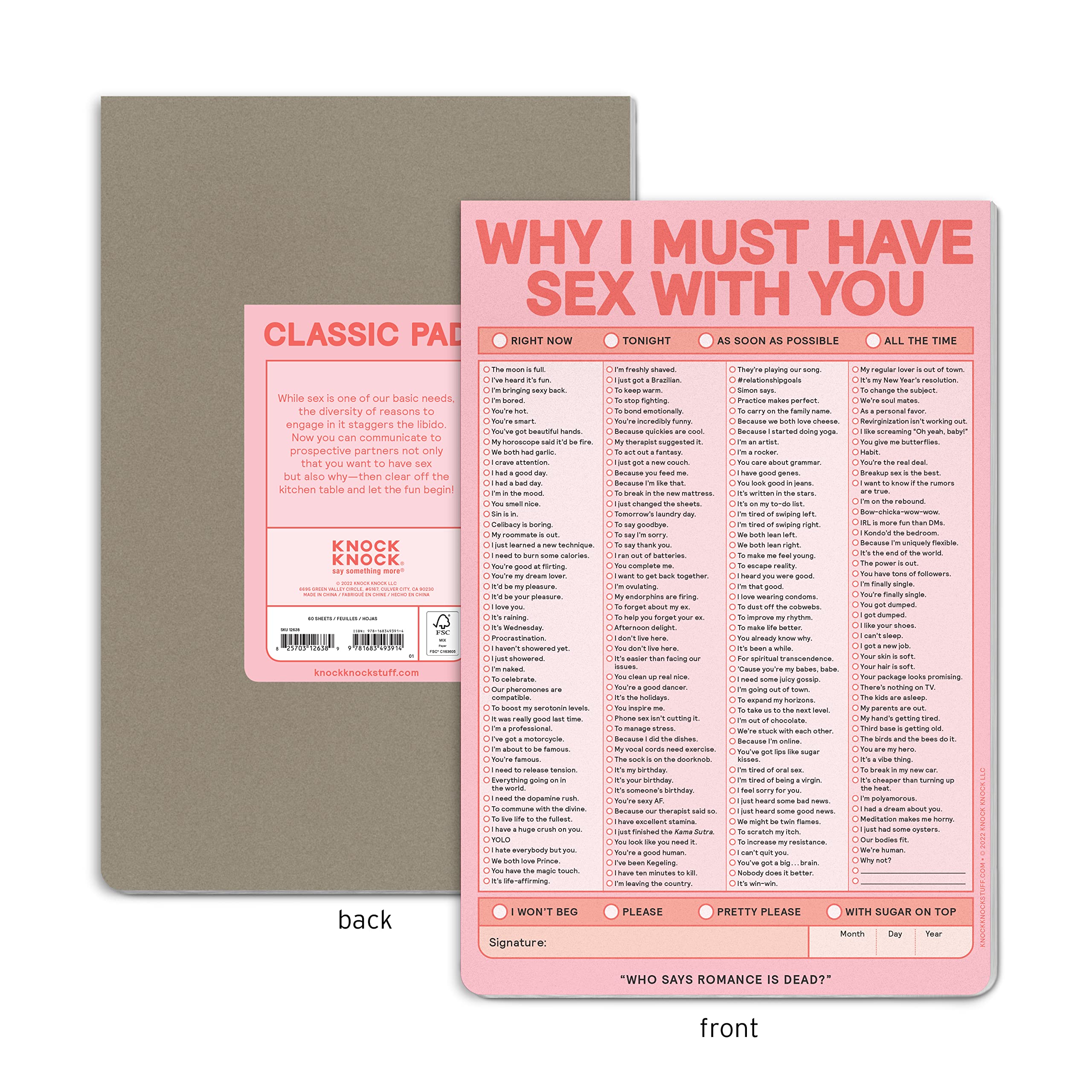 Knock Knock Why I Must Have Sex With You Pad, Sexy Checklist Note Pad, 6 x 9-inches (Pink/Red)
