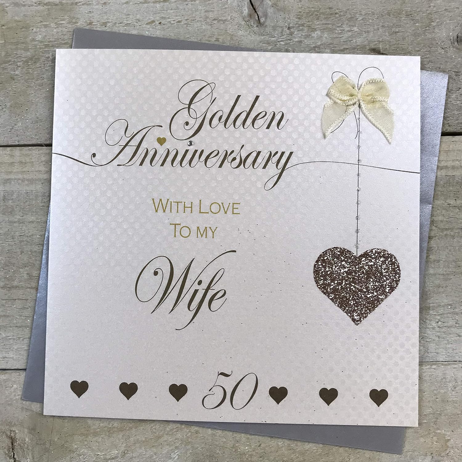 Wife 50th Golden Wedding Anniversary Handmade Card, Love Lines, by WHITE COTTON CARDS LLA50W,black