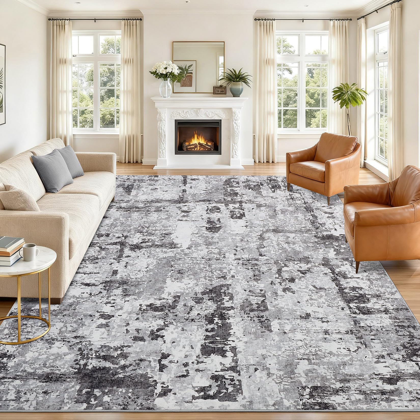 Photo 1 of GarveeHome Modern Area Rugs 8x10 for Living Room, Abstract Large Washable Rug Soft Non Slip Stain Resistant Floor Mat Carpet Indoor Thin Accent Rug for Bedroom Nursery Home Decor