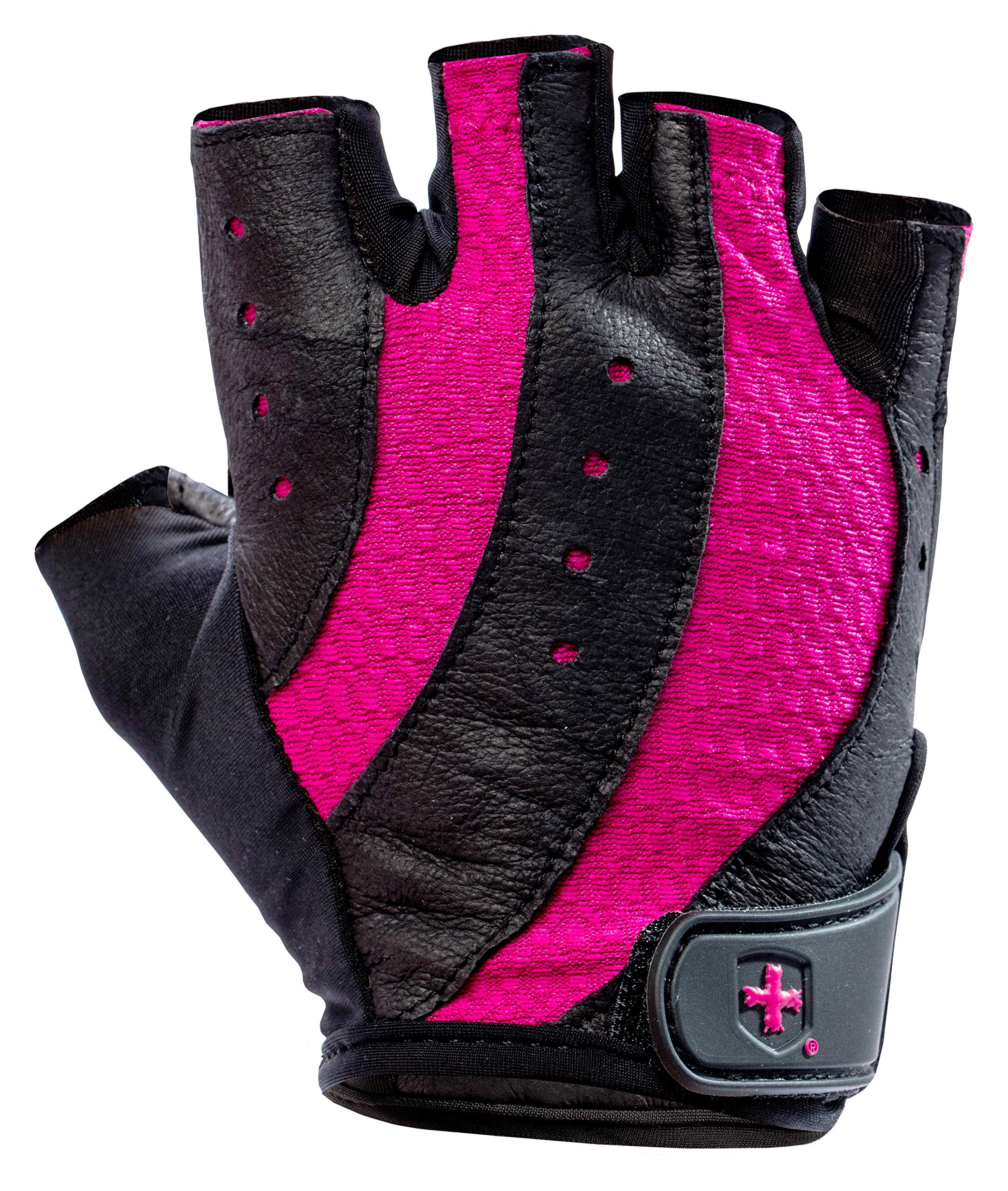 Photo 1 of Harbinger Women's Pro Gloves with Vented Cushioned Leather Palm for Weightlifting, Training, Fitness, and Gym Workouts,Black/Pink Large