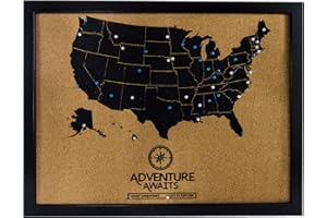Art of Wanderlust Pushpin Bulletin Cork Board USA Wall Map and Pins | US Travel Tracker Map for Past and Future Bucket List Destinations | United States | 17 x 13 Inches | Black Frame
