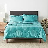 Amazon Basics Full/Queen Comforter Set with Geometric Sheets, 7-Piece Industrial Teal Bedding, Lightweight Microfiber Bed-in-a-Bag