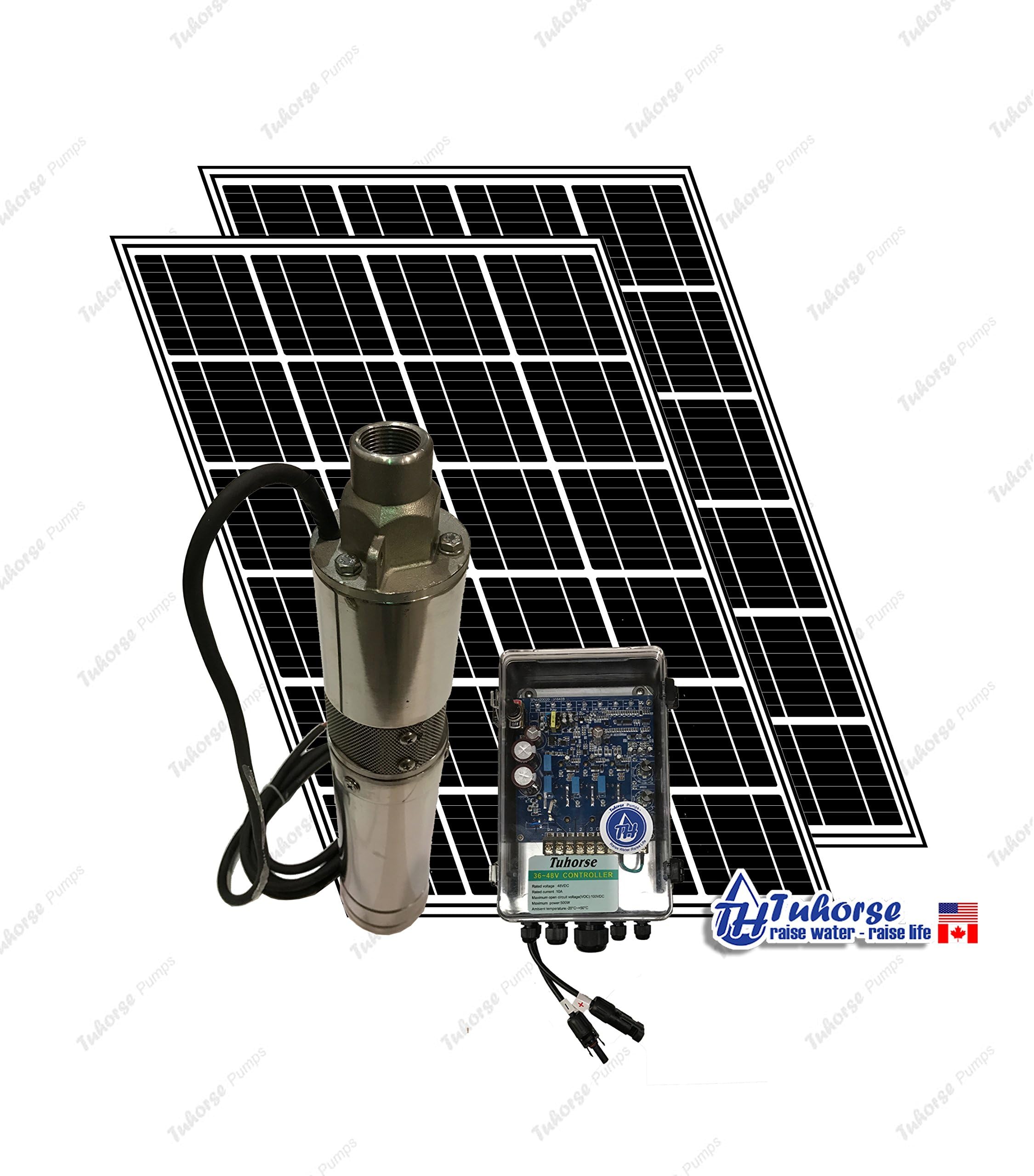 3" 500W Solar Submersible Deep Well Pump, 2X 280W Solar Panel, 125 feet Cable Complete Kit. Usable Head up to 250ft. Tuhorse