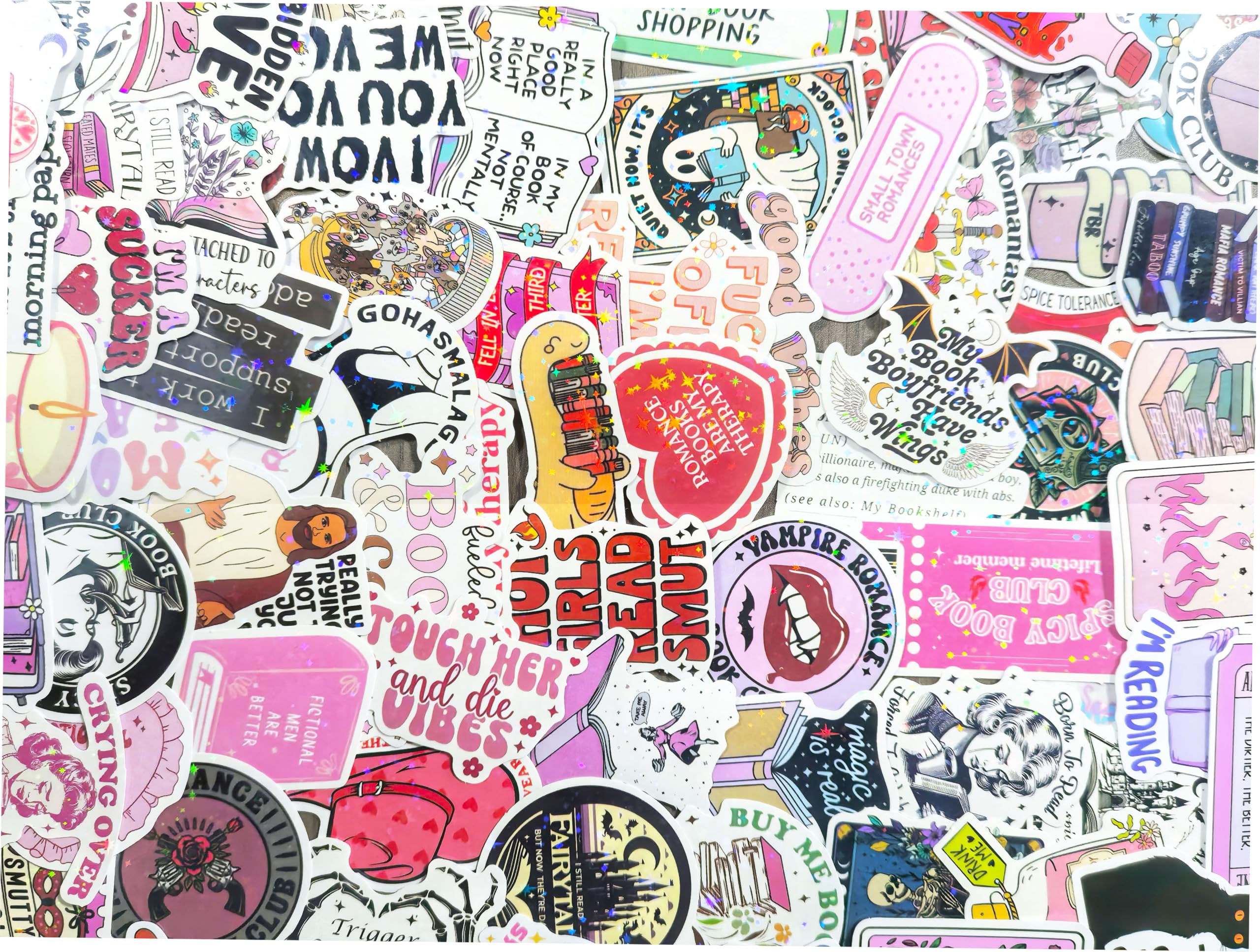 Photo 1 of 300pcs Glitter Holographic Bookish Sticker Pack Romance Book Stickers for Kindle Reading Booktok for Adult Vinyl Waterproof Decal for Reader Water Bottle Phone Luggage Guitar Scrapbook Laptop
