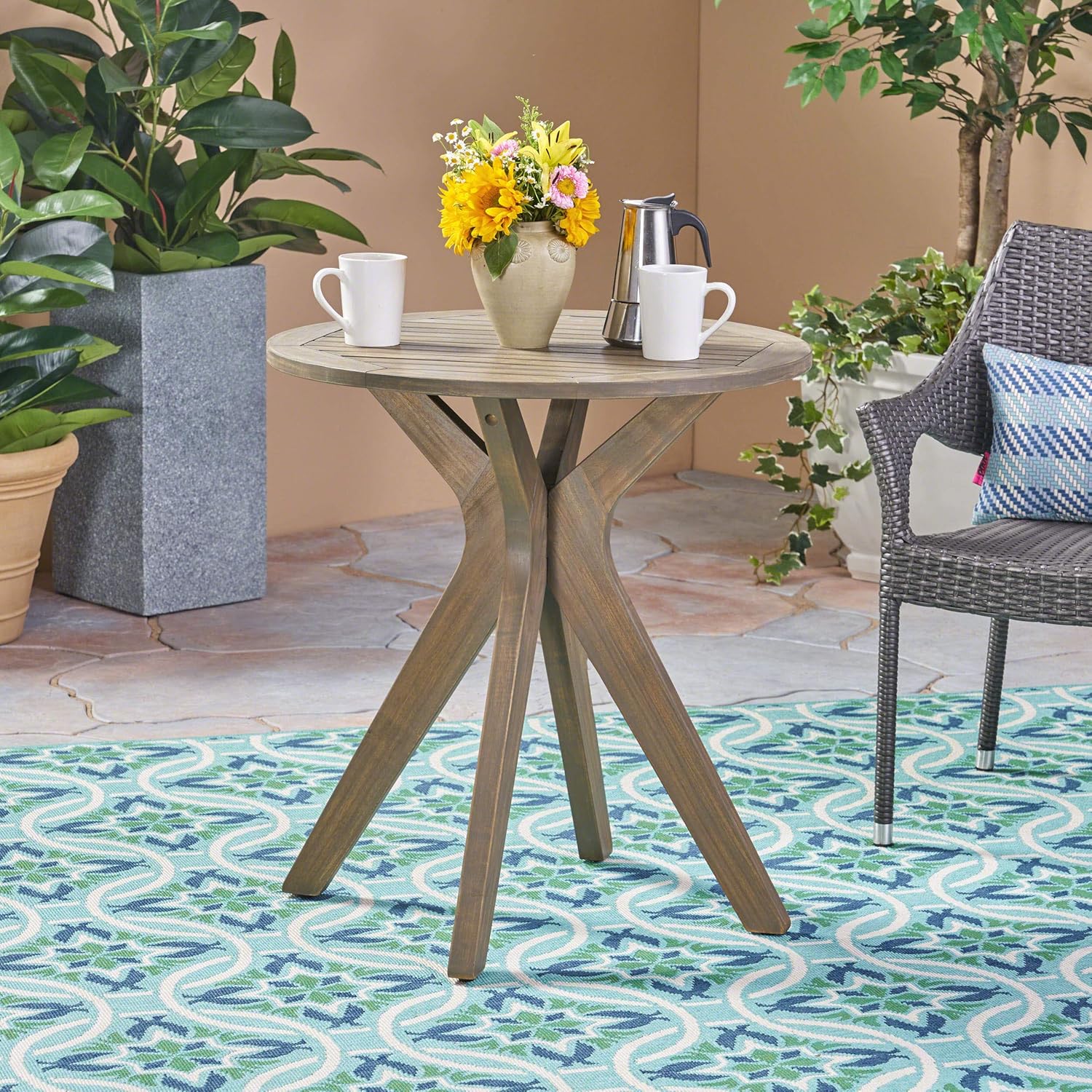 Christopher Knight Home 304871 Brigitte Outdoor Round Acacia Wood Bistro Table with X Legs, Grey: Industrial & Scientific