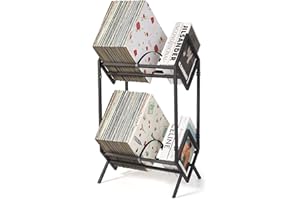 2BHOME Vinyl Record Organizer Stand, Holds up to 160-200 LPs, Metal Stand with Simple/Functional/Easy Assembly, Classical Design for Files/Book/Magazine Rack (Black 2 Tier)
