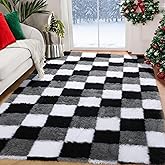 KICMOR Area Rugs for Bedroom Living Room, 4x6 Fluffy Soft Black White Grey Checkered Rug Fuzzy Shag Shaggy Floor Carpet, Indoor Plush Furry Rugs for Kids Boys Girls Room Nursery Playroom Home Decor