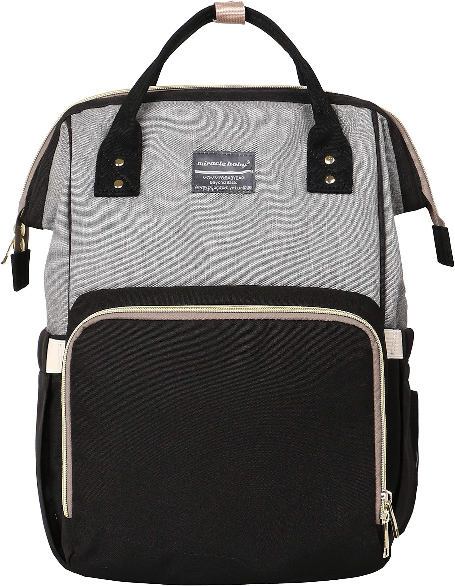 Miracle Baby Nappy Diaper Changing Bag, Diaper Tote Shoulder Bag for Baby Care,Maternity Nappy Bags, Baby Nappy Rucksack Backpack with USB Port Insulated Pockets(Black & Grey)