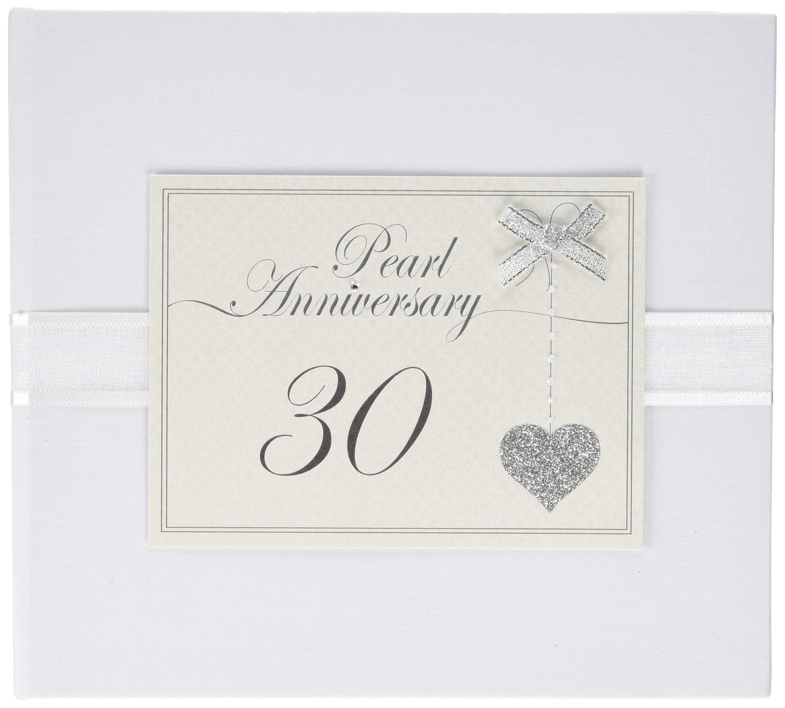 White Cotton Cards 30th Anniversary Sparkling Love Heart Design, Guest Book (LLA30G)