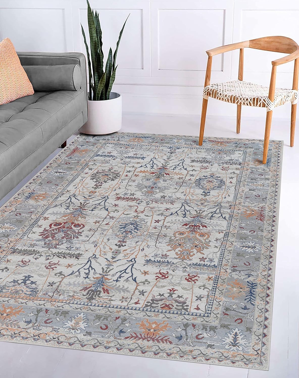Rugs, Pads & Protectors - Adiva Rugs Machine Washable Area Rug with Non Slip Backing for Living Room, Bedroom, Bathroom, Kitchen, Printed Vintage Home Decor, Floor Decoration Carpet Mat (Multi, 3' x 5')