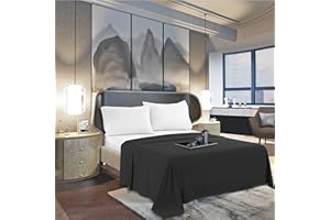 Mocassi Queen Flat Sheet - Hotel Luxury 1800 Premier Cooling Bedding Sheet - Softest Sheets - Wrinkle, Fade, Stain Resistant - 1 Single Top Flat Sheet, Queen, Black
