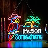 Parrot Its 5 00 O'clock Some Where Neon Sign for Wall Decor USB Powered Five Oclock Dimmable Bar Beer LED Light Man Cave