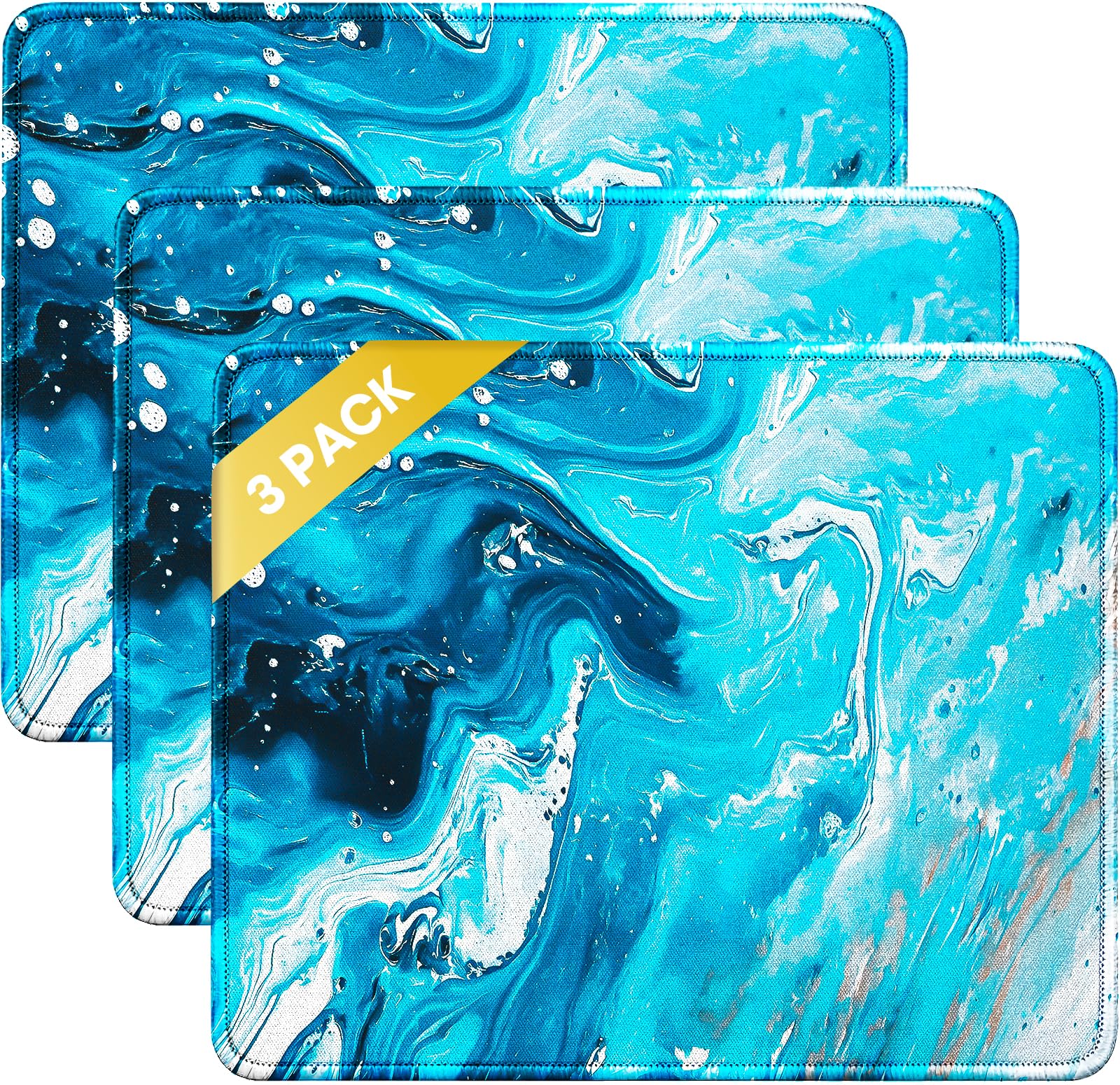 JIKIOU 3 Pack Mouse Pad with Stitched Edge, Portable Size-10.2x8.3in Blue