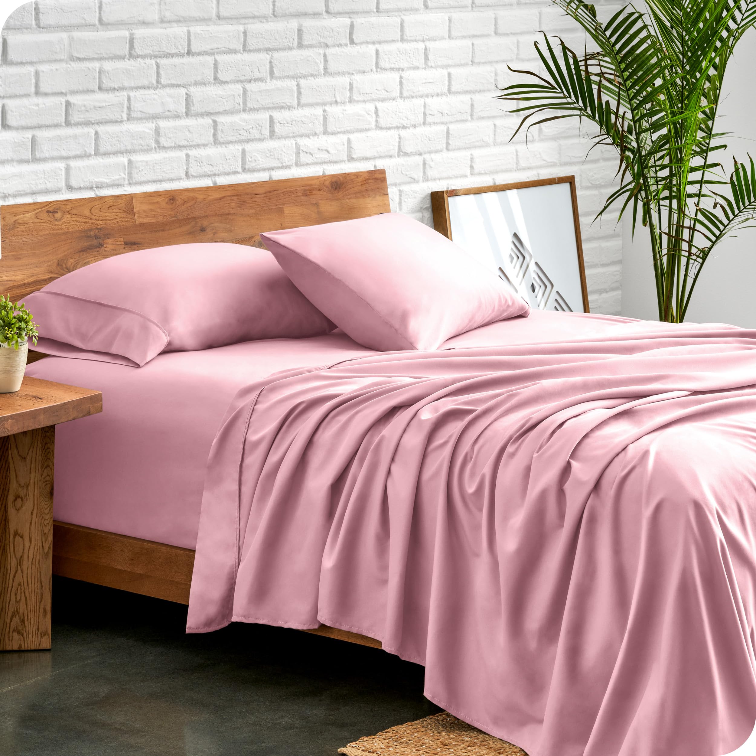 Bare Home Bed Sheet Set Single Size - Premium 1800 Ultra-Soft Hydro-Brushed Microfibre Sheets - Deep Pocket - 3 Piece Set - Fitted Sheet, Flat Sheet, and 1 Pillowcases (Single, Light Pink)