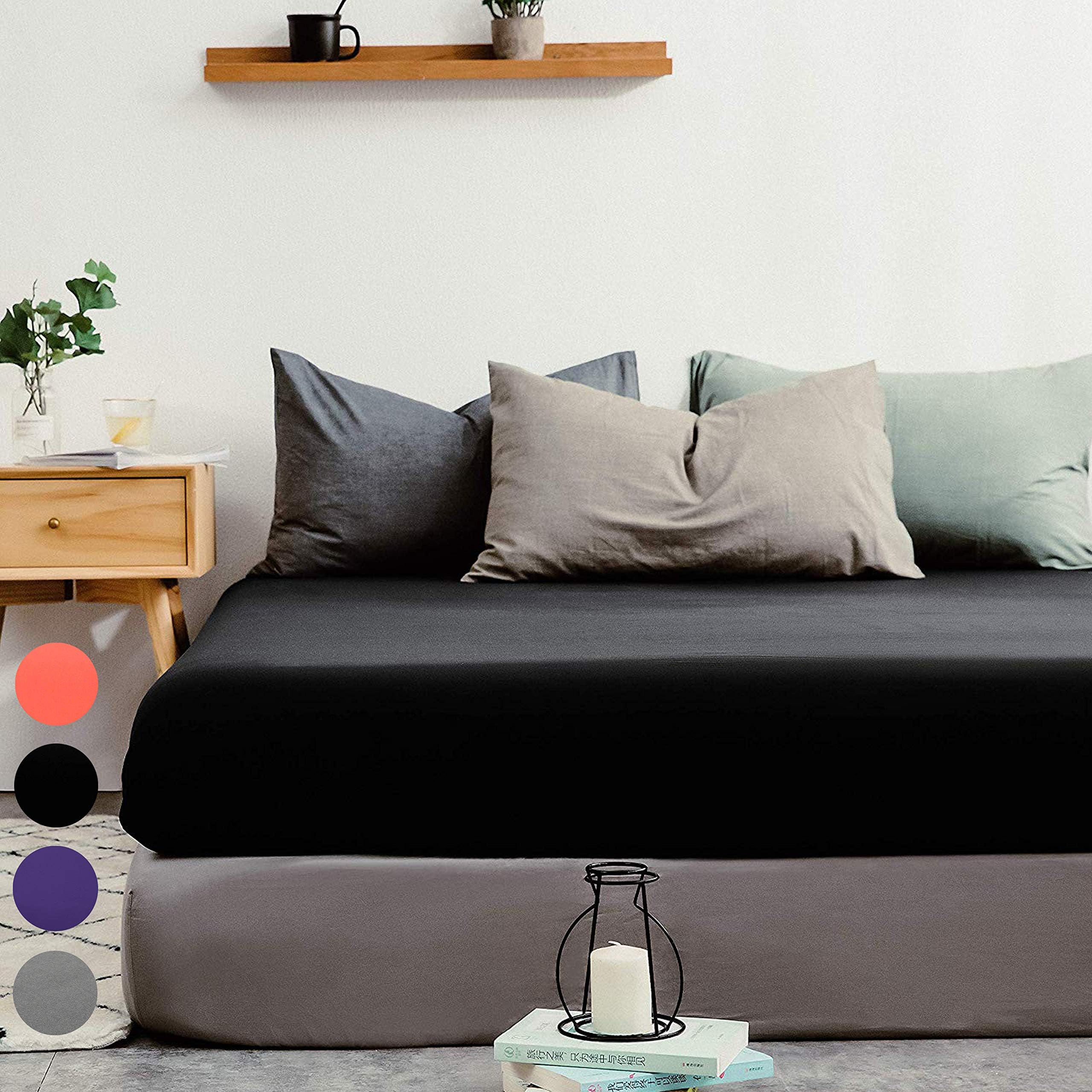AYASWFitted Sheet Only Queen Size Deep Pocket 16 Inches Premium Soft and Cozy Bed Bottom Sheet 1800 Brushed Microfiber Wrinkle Fade Resistant Easy Care Stable Black Holiday Decor