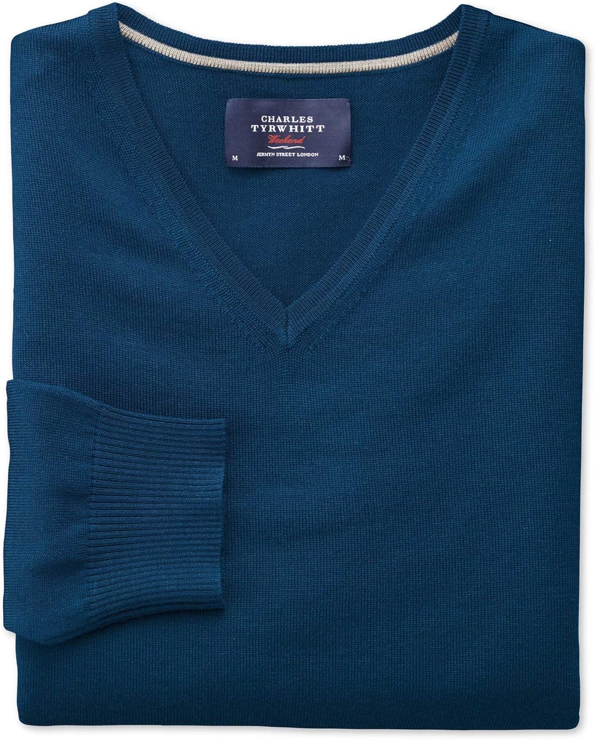 Charles Tyrwhitt Blue Merino Wool V-Neck Sweater at Amazon Menâs Clothing store