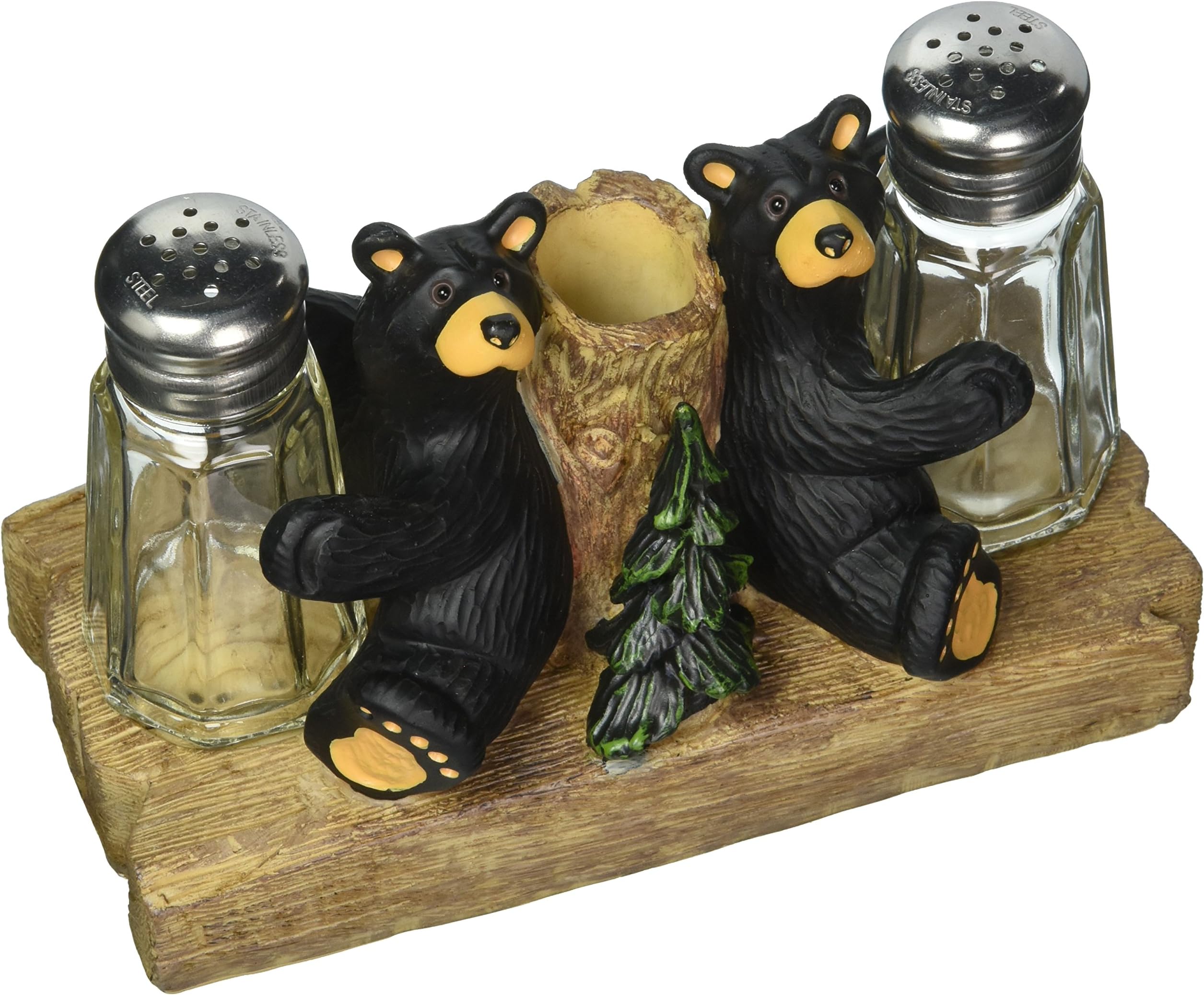 DEMDACOBlack Bear Friends Resin Salt and Pepper Shakers and Toothpick Holder