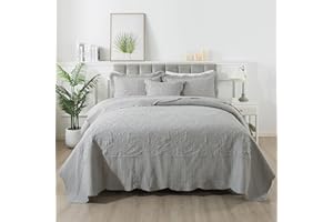 HoneiLife Oversized King Bedspreads - California King Quilt 128x120, 4-Piece Cal King Quilt Sets,Rustic Bedding Sets King Size,Extra Large Coverlets Lightweight Bed Cover for All Season Use-Grey