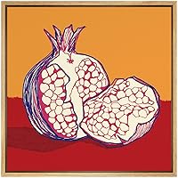 SIGNWIN Framed Canvas Wall Art Bright Red and Violet Pomegrante with Orange Background Fruit Citrus Illustrations Pop Art Modern Fun Neon for Living Room, Bedroom, Office - 16x16 inches