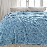 NEWCOSPLAY Super Soft King Blanket Blue Premium Silky Flannel Fleece 3D Heart Checkered Lightweight Bed Blanket All Season Use (Blue Heart, King(90"x110"))