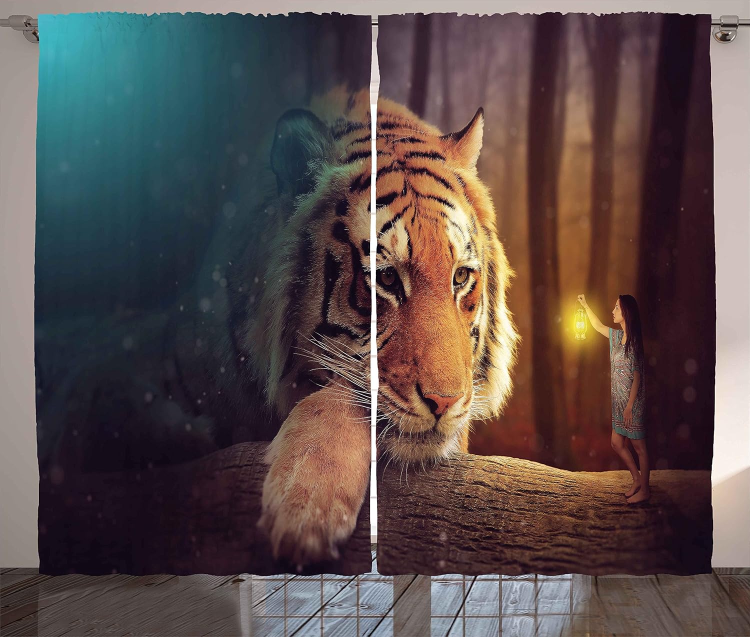 Amazon Com Ambesonne Jungle Curtains Young Woman With Lamp