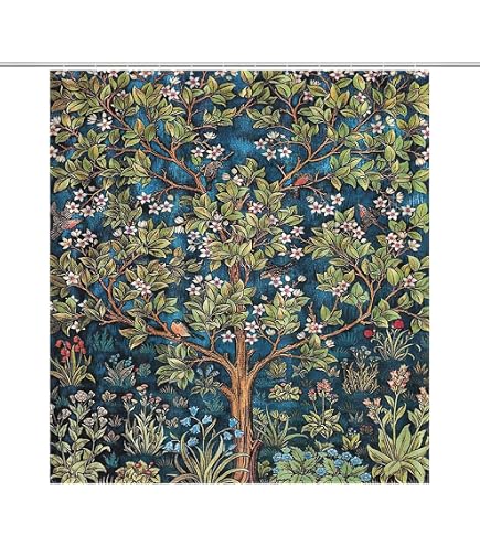 Yinrune Floral Shower Curtain - Aqua Green Bird Chinoiserie Bathroom Decor, 48x72 Inches, Polyester Fabric With Hooks