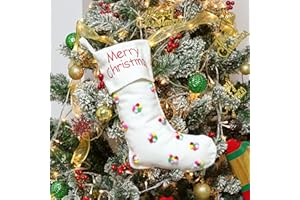 Hopearl Pom Pom Christmas Stockings Kit Boho Style Flower Socks Ultra Soft Holders Ornament Luxury Gifts Bags for Family Xmas Tree Party Supplies, Cream, 18''