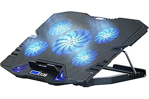 TopMate C5 12-15.6 inch Gaming Laptop Cooler Cooling Pad | 5 Quiet Fans and LCD Screen | 2500RPM Strong Wind Designed for Gamers and Office