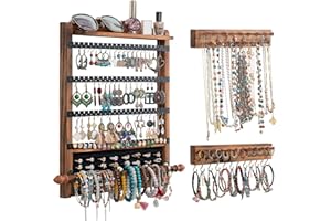 QILICHZ 3Pcs Jewelry Organizers and Storage,Wood Earring Organizer,Hanging Jewelry Organizer,Rustic Wall Jewellery Organizer,Wall Mounted Earring Holder for Storage Display Gift (Brown+Black)