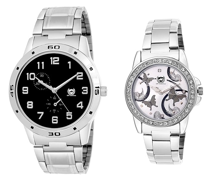 Analog Couple Black and Silver Dial Watches Combo-omwt-33