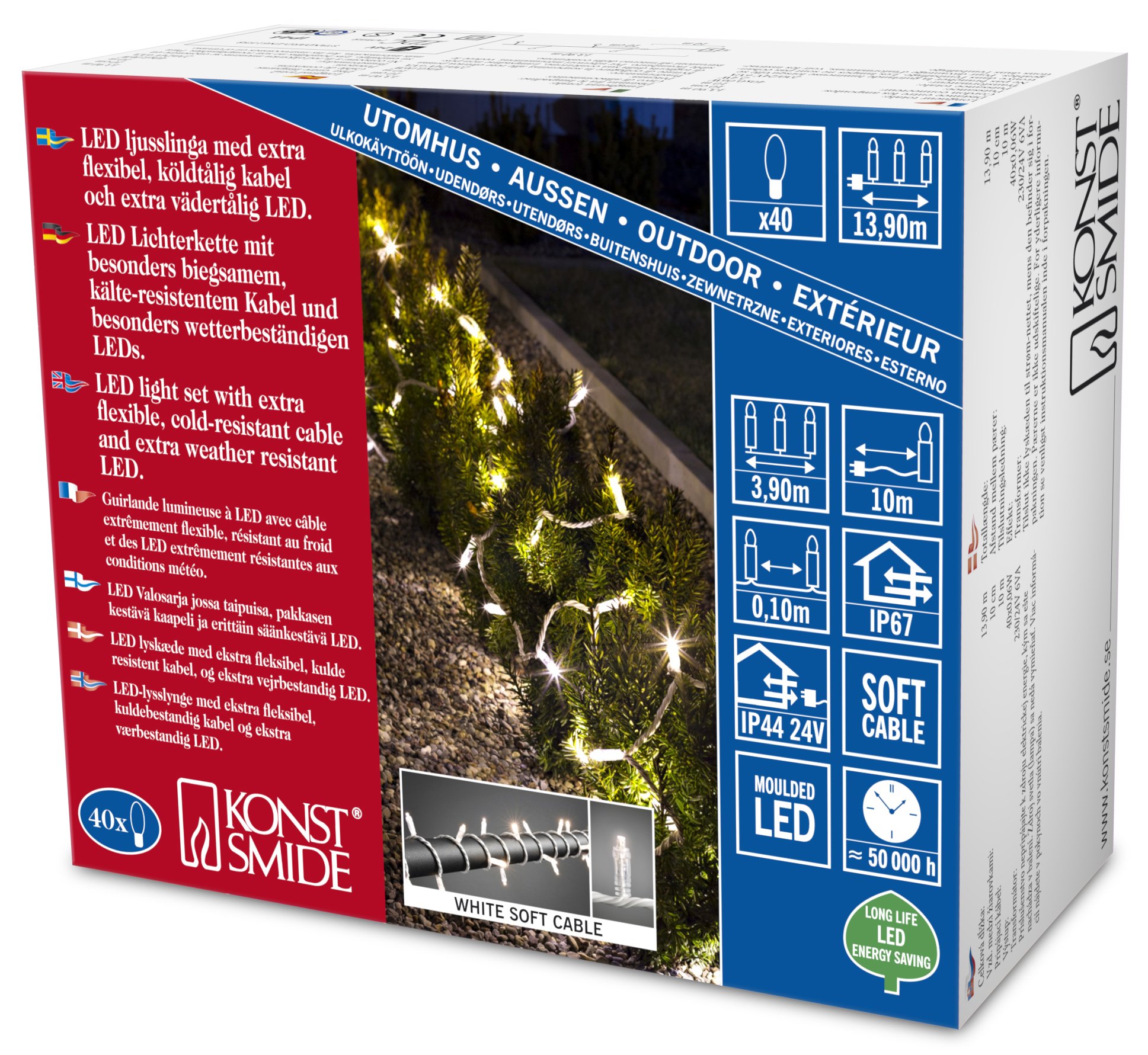 Konstsmide Outdoor IP67 40 Moulded LEDs Indoor or Outdoor Use On Soft White Cable - Warm White