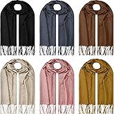 Handepo 6 Pcs Solid Color Winter Scarf Fall Cashmere Feel Cold Weather Scarfs Faux Cashmere Warm, 74.8 x 12.6 In