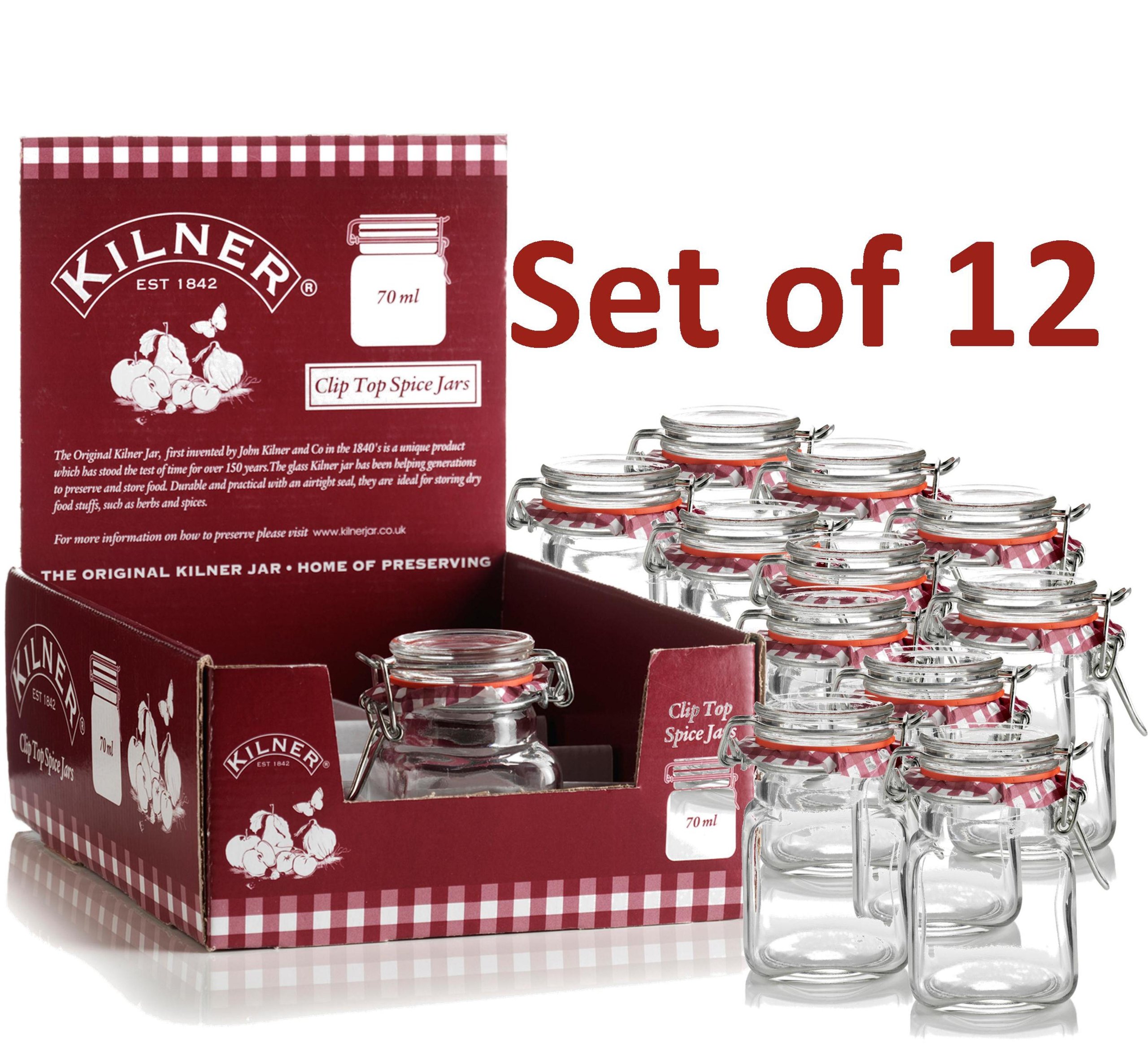 Kilner 70 ml Mini Spice Herb Clip Top Jam Jars (Pack of 12)
