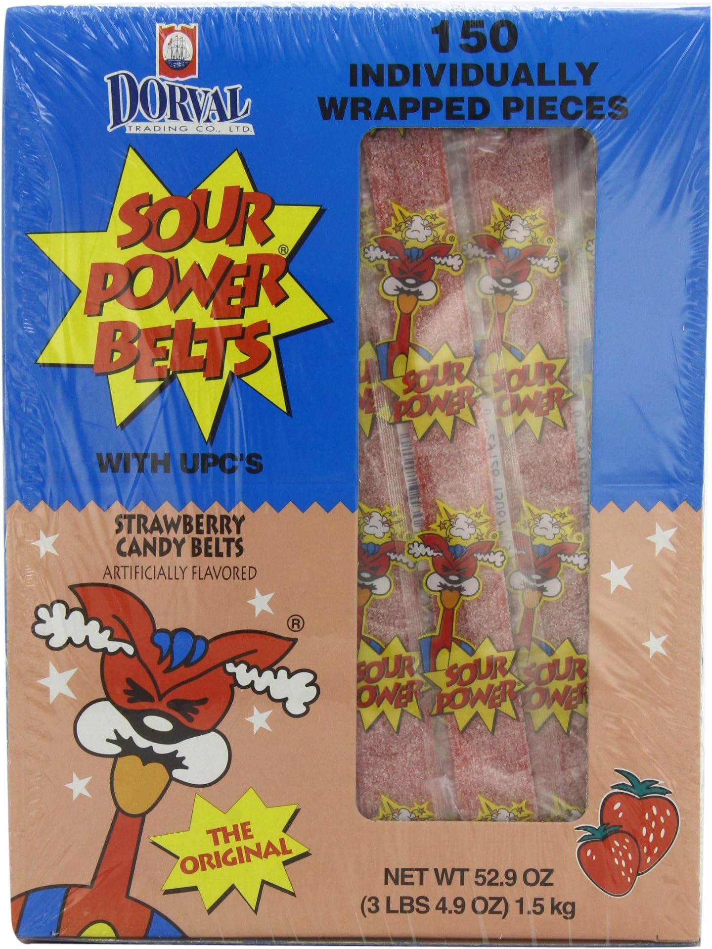 Sour PowerStrawberry, Individually Wrapped Belts, 52.9 Ounce (Pack of 150)