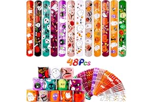 VEYLIN 48 Pieces Halloween Slap Bracelets for Kids, 12 Styles Snap Bracelets Bulk Halloween Giveways for Kids Slap Bracelets Party Favors