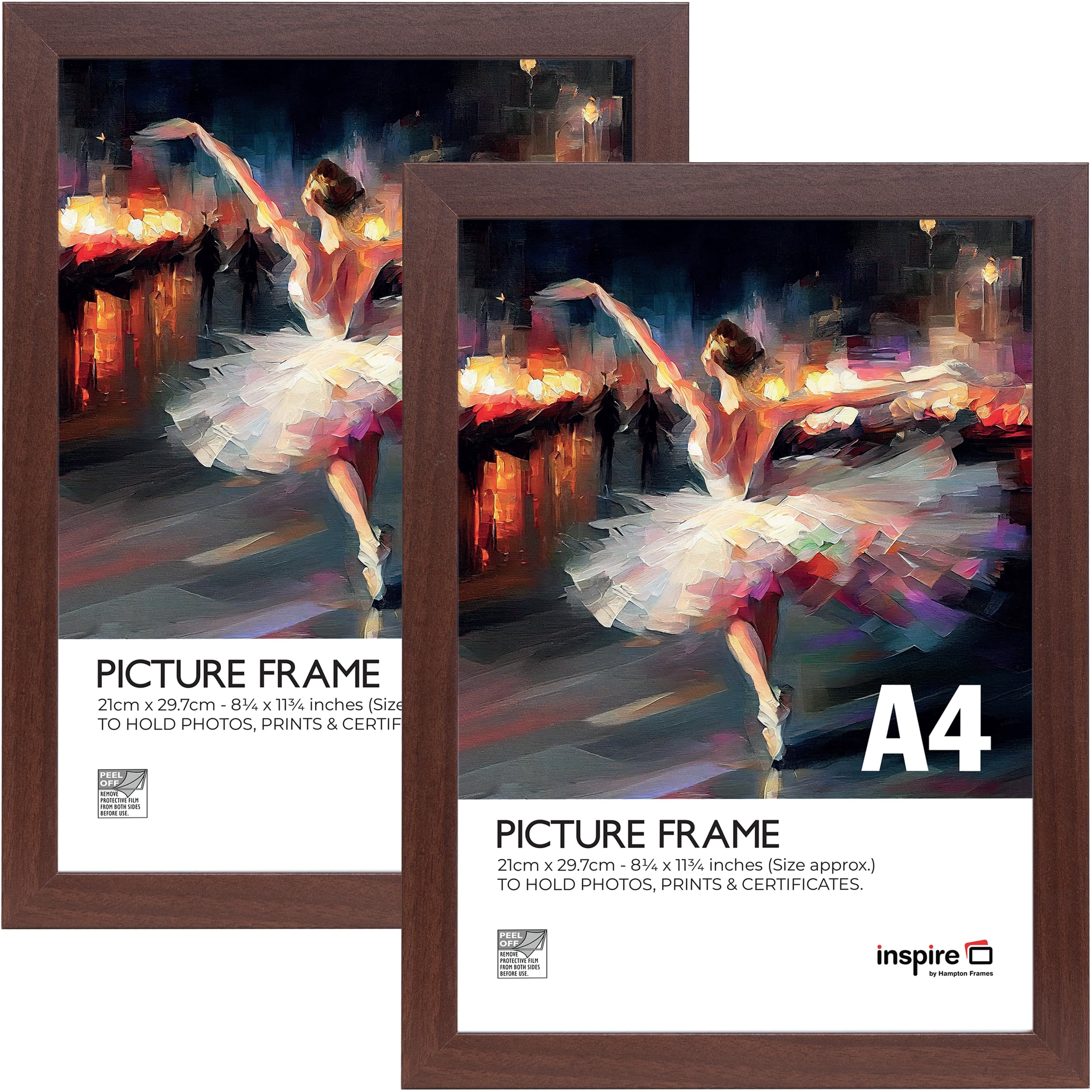 Inspire By Hampton WELFORD A4 (21x30cm) Dark Wood Poster Frame Acrylic (Non-Glass) Front Pack of 2