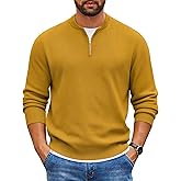 COOFANDY Mens Quarter Zip Pullover Slim Fit Knit Sweater Lightweight Mock Neck Casual Sweaters