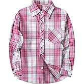 SELINK Girls Long Sleeve Flannel Shirt Kids Buffalo Plaid Button Down Shirt Casual Cute Flannel Blouse Tops