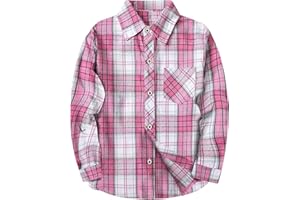 SELINK Girls Long Sleeve Flannel Shirt Kids Buffalo Plaid Button Down Shirt Casual Cute Flannel Blouse Tops