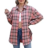 Deer Lady Oversized Flannel Button Down Shirts for Women Long Sleeve Boyfriend Buffalo Plaid Shirt Top with Pockets