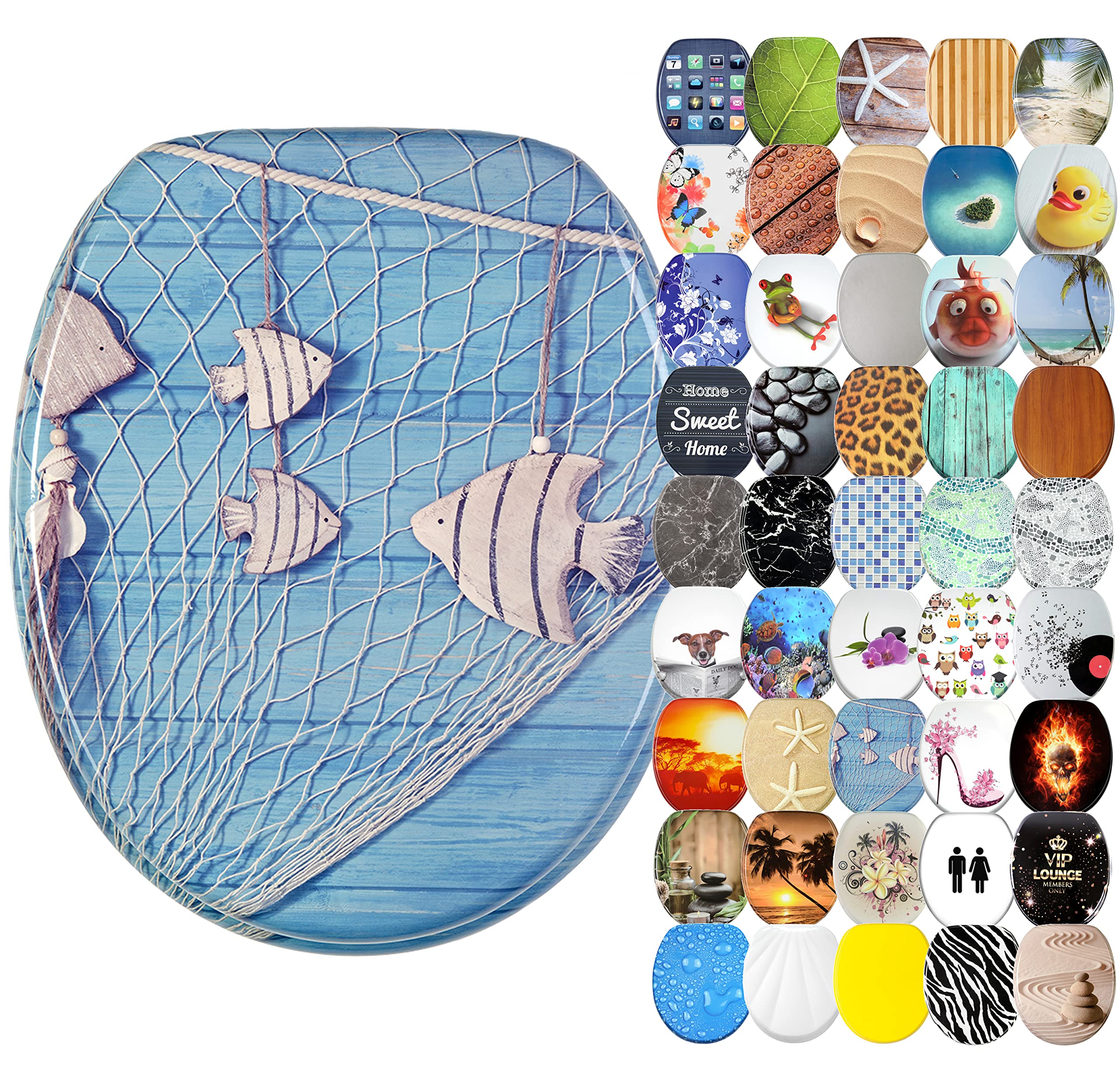 Sanilo Soft Close Toilet Seat, Wide Choice of New Toilet Seats, Stable Hinges, Easy to Mount (Seafaring) — image 1