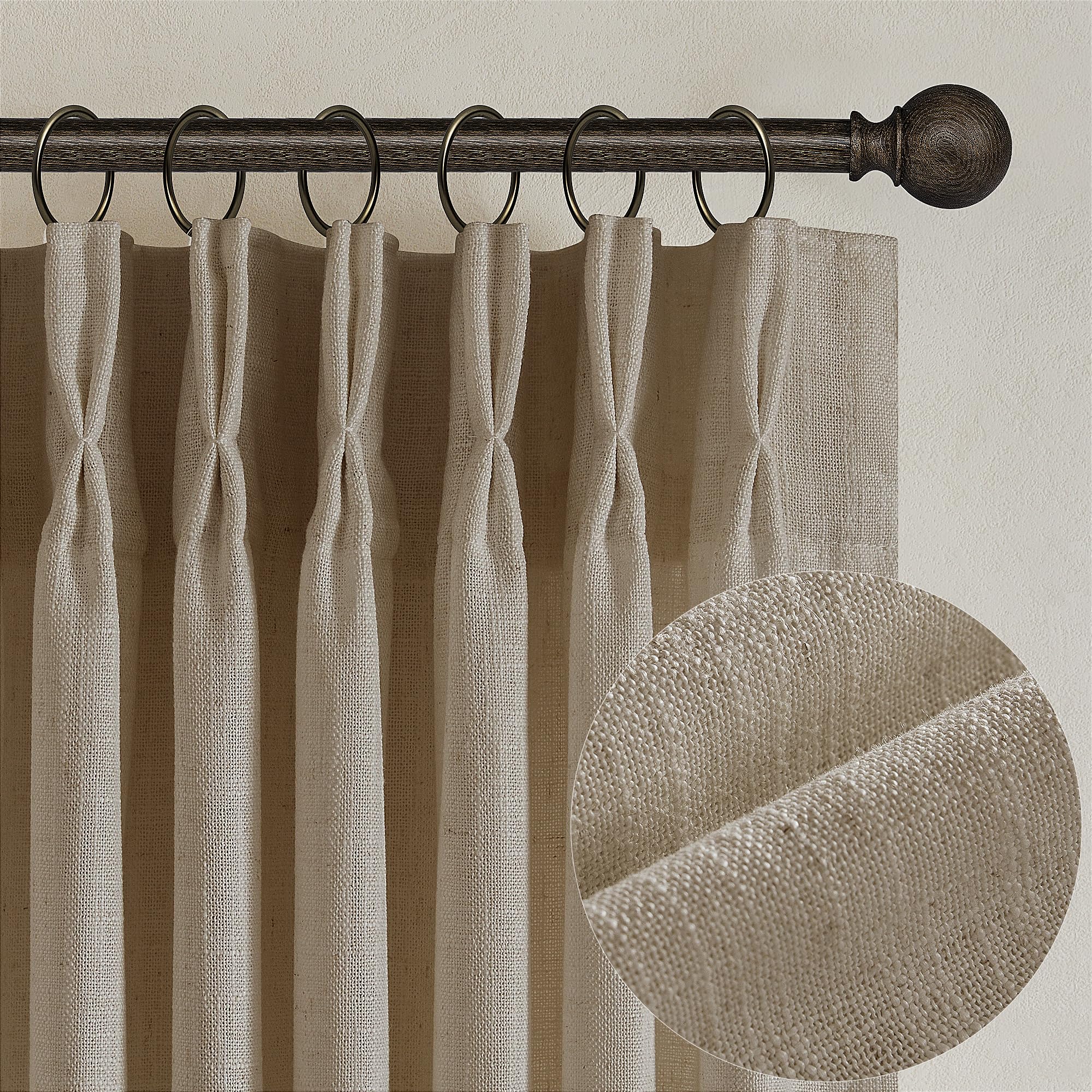 Photo 1 of Textured Linen Burlap Curtains 84 Inches Long 2 Panels Neutral Country Tan Greige Flax Ceiling Floor Pinch Pleated Curtains Hooks Track Light Filtering Privacy Drape for Living Room Ofiice Grey Beige