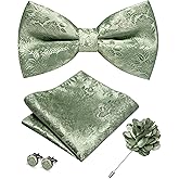 JEMYGINS Floral Pre-tied Bow Tie and Pocket Square Cufflinks Lapel Pin Sets for Men 4PCS
