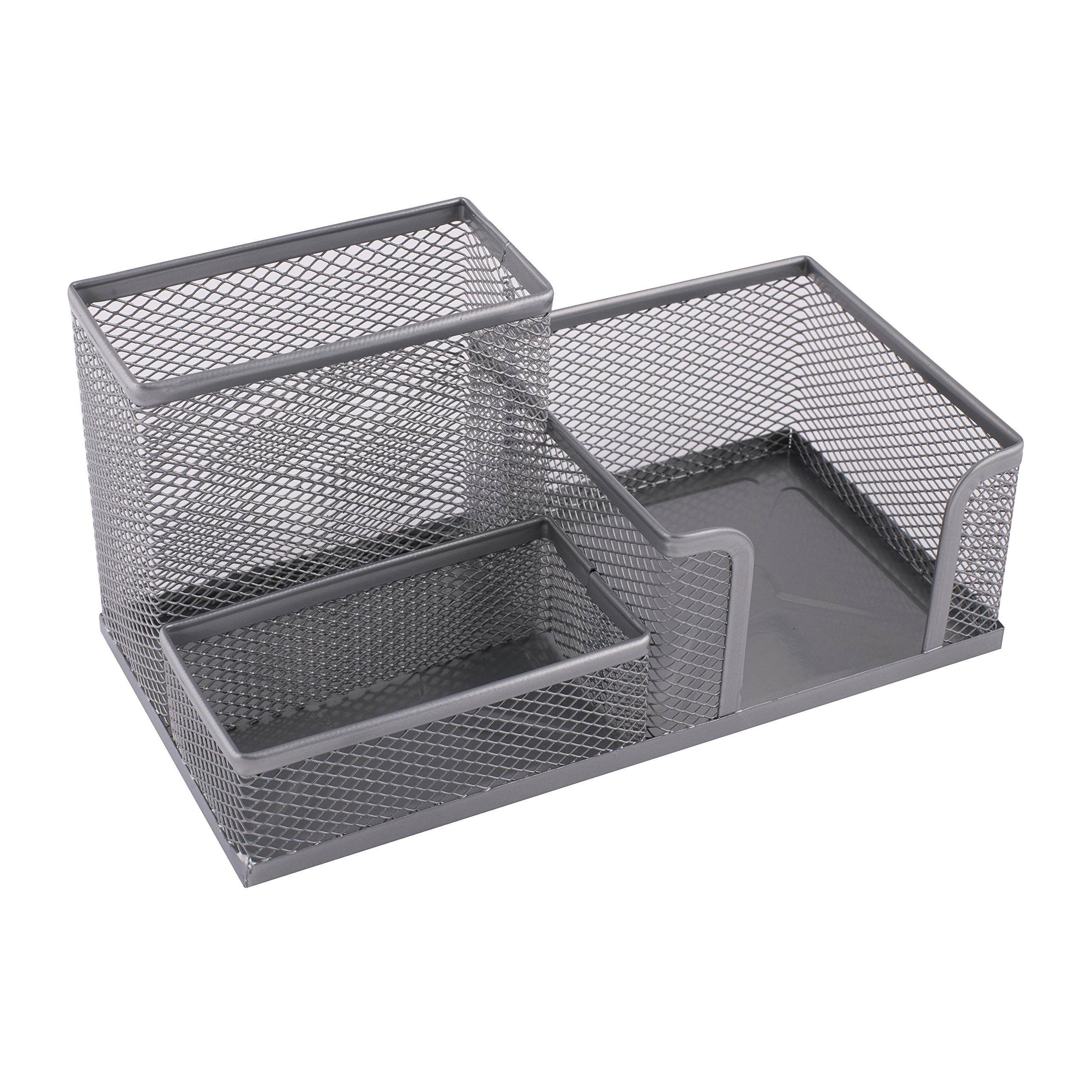 LEVIATAN D.RECT Desk Organiser with Pen Holder and Memo Holder Metal Mesh 205 x 103 x 98 mm Silver