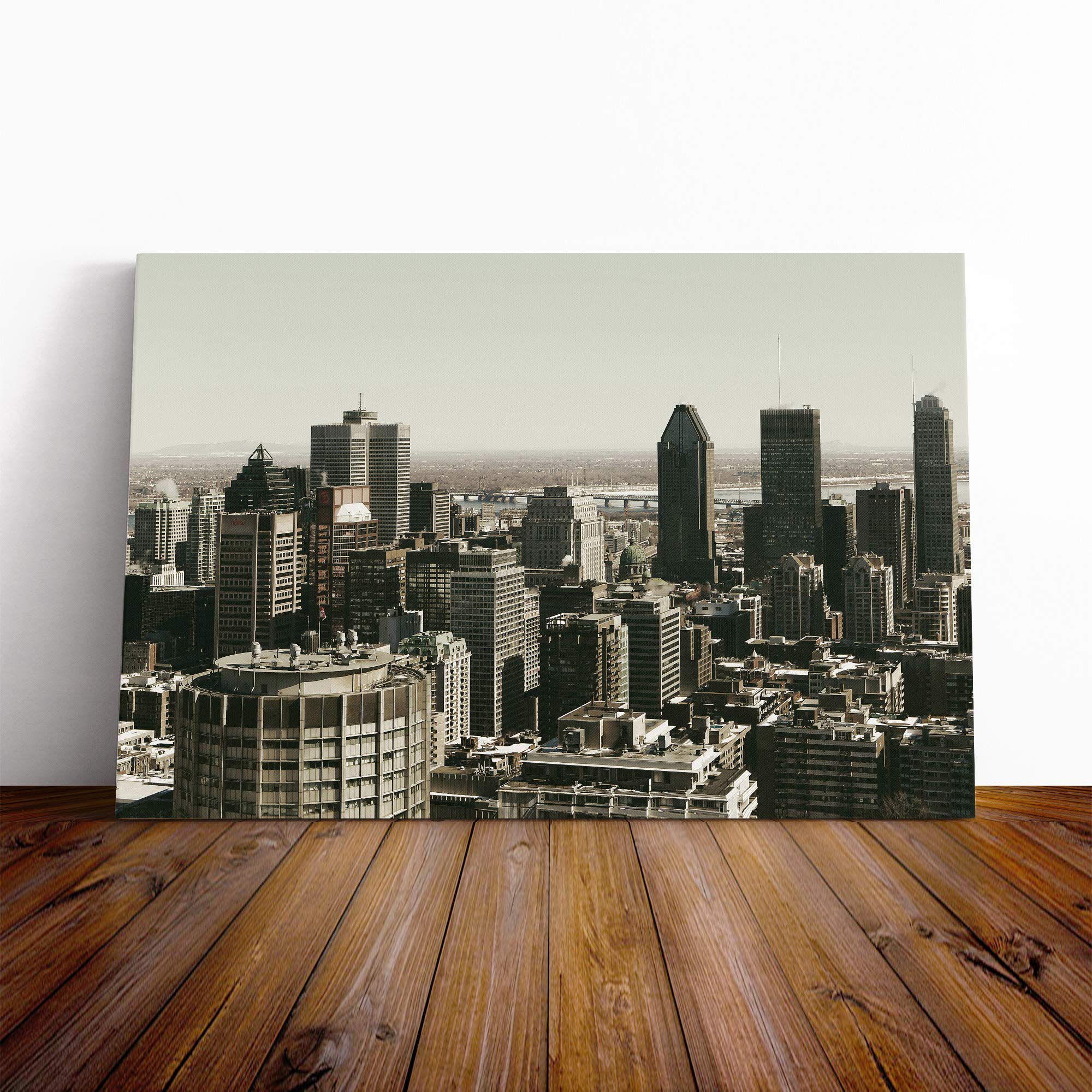 Montreal Canada Skyline Canvas Print | Gallery Wrapped 30mm Frame Wall Art | 20x14 inches | Ready to Hang | Modern Cityscape Picture | Living Room Bedroom Lounge Office