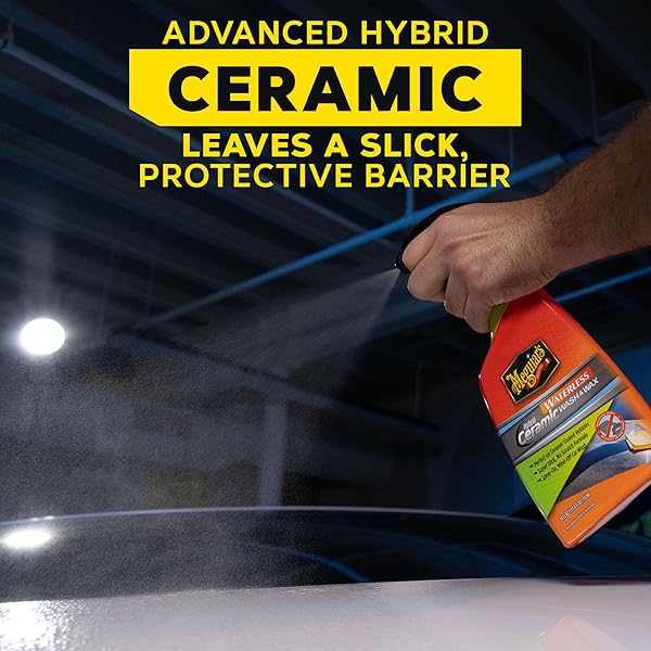 MEGUIAR’S HYBRID CERAMIC WATERLESS WASH & WAX – WATERLESS CAR WASH SPRAY WITH CERAMIC CHEMISTRY FOR A SLICK, PROTECTIVE BARRIER – NO-SCRATCH FORMULA FOR GLOSSY PAINT AND CERAMIC COATINGS, 24 OZ